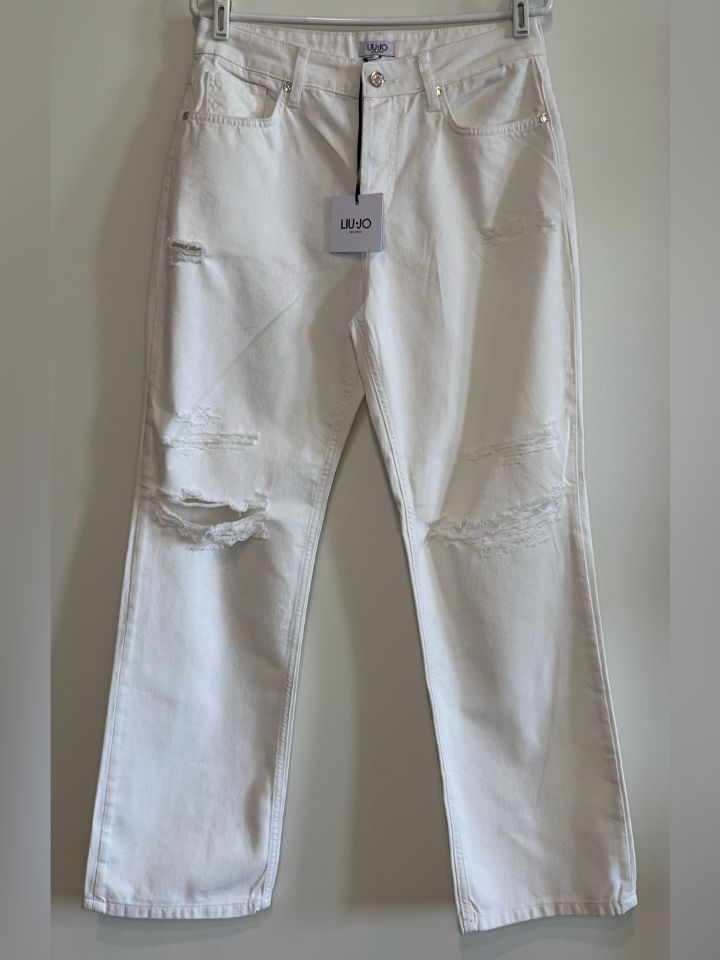 New Liu Jo Milano Women’s White Straight Boule Distressed Jeans Size 30